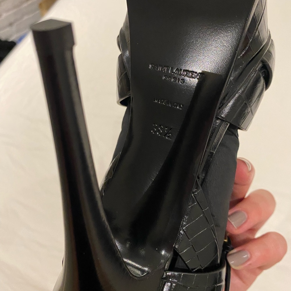 NEW Saint Laurent Tribute 105 Croc-Embossed Leather Heel - Picture 7 of 7